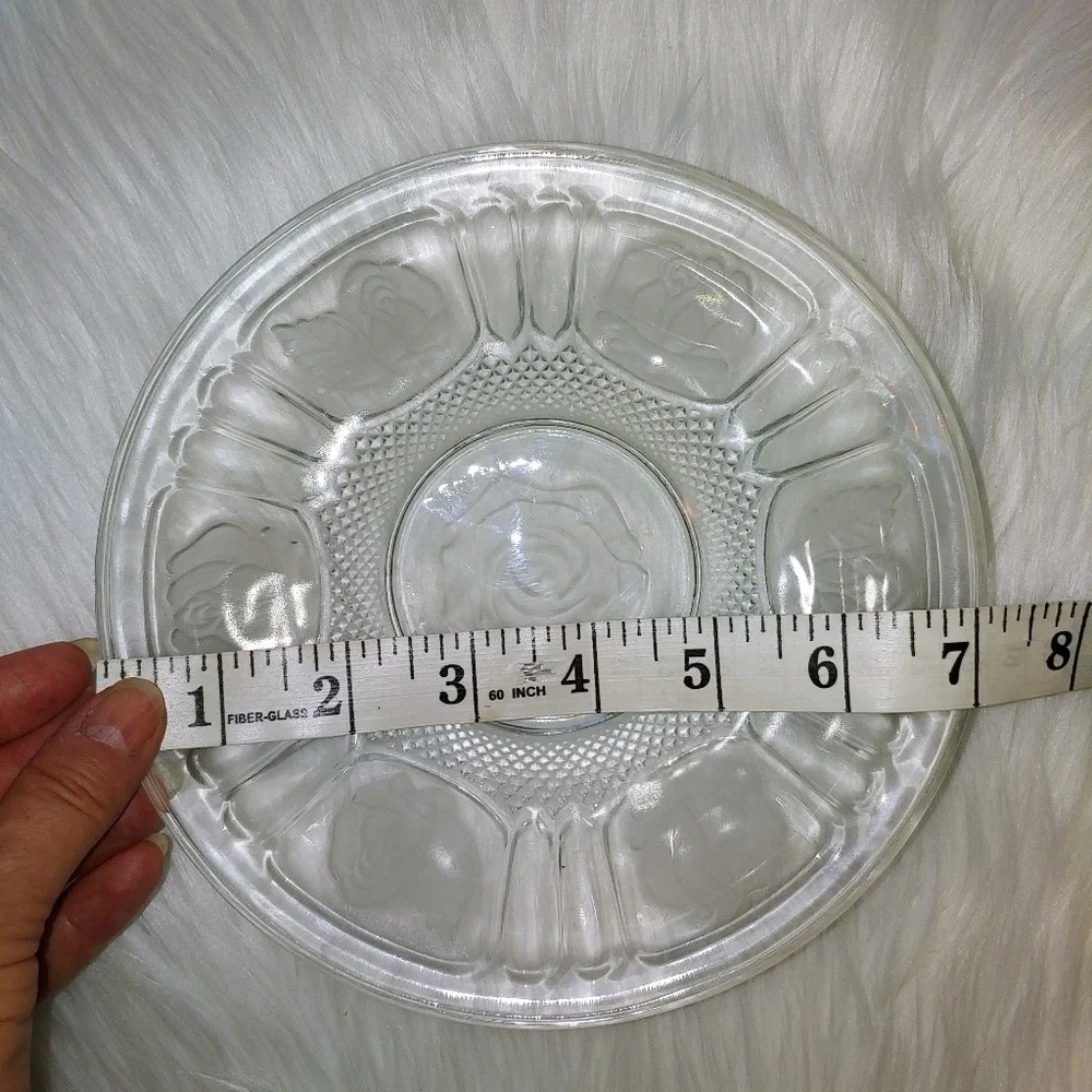 Vintage Clear with Frosted Floral Roses Candy Dish